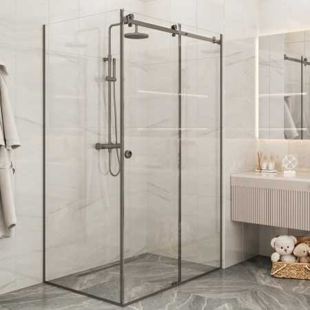 Комплект фурнитуры СП-ПГ3 для раздвижной душевой кабины из стекла Графит матовый