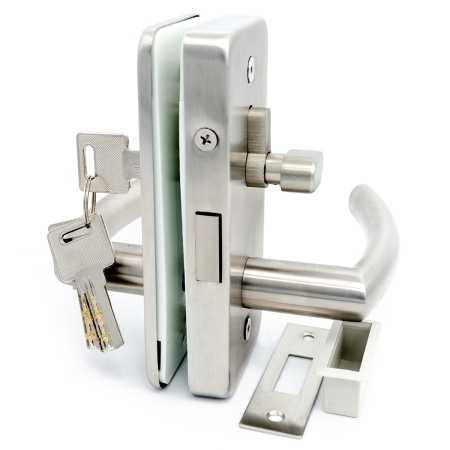 LC-04A-MC  Замок для стеклянной двери с ответной частью на стену, Хром Матовый