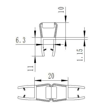 Уплотнительный ПВХ профиль для стекла 6мм PVC14-MA622BL