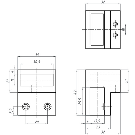 D02-503BLK/sus304 Держатель труба-стекло 30х10 торцевой, черный матовый, sus304
