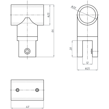 D02-512GFM/sus304 Соединитель трубы ф19 180°, графит матовый, sus304