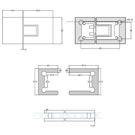 Петля стекло-стекло с  крышками, хром, латунь H5403-СR/brass