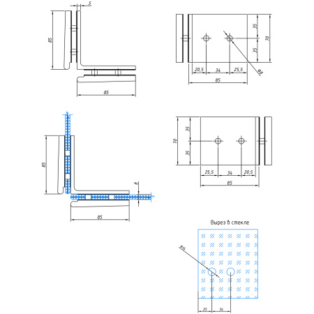 K03-201GRF/brass Коннектор стекло-стекло 90°, графит матовый, латунь