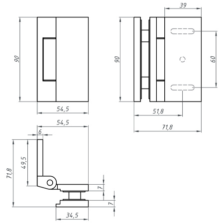 Петля стена-стекло с  крышкой 90°, брашированное золото, латунь H79-BGD/brass