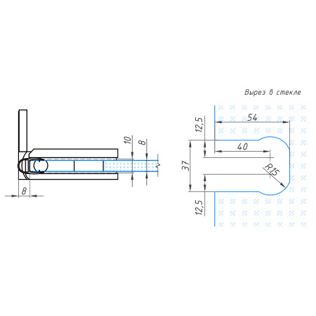 Петля стена-стекло с  крышкой 90°, брашированное золото, латунь H12-BGD/brass