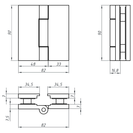 Петля стекло-стекло с  крышками, графит матовый, латунь H7903-GFM/brass