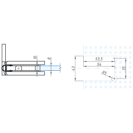 Петля стена-стекло с крышкой 90°, яркое золото, латунь H54-GD/brass