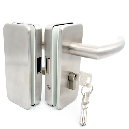 LC-04E-MC Замок для стеклянной двери  с ответной частью на стекло, Хром Матовый