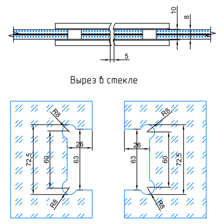 Петля стекло-стекло с  крышками, хром, латунь H5003-СR/brass