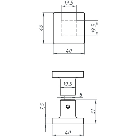 Ручка кноб квадратная, для стеклянной двери душевой кабины,бронза, латунь DDJ17-BRZ/brass