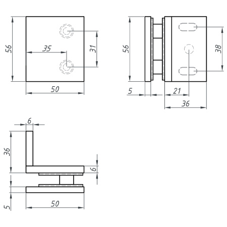 Коннектор стена-стекло с крышкой 90°, хром, латунь H41-СR/brass