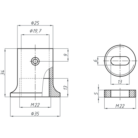 S02-506BLK/brass Соединитель труба-стена ф19, черный матовый, латунь
