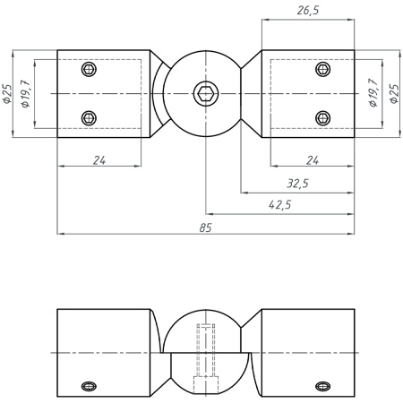 S02-510GFM/brass Соединитель трубы ф19 90°-180°, графит матовый, латунь