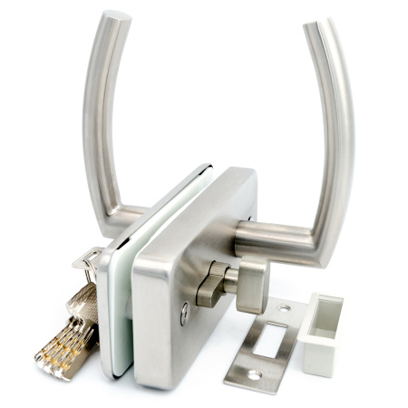 LC-04A-MC  Замок для стеклянной двери с ответной частью на стену, Хром Матовый