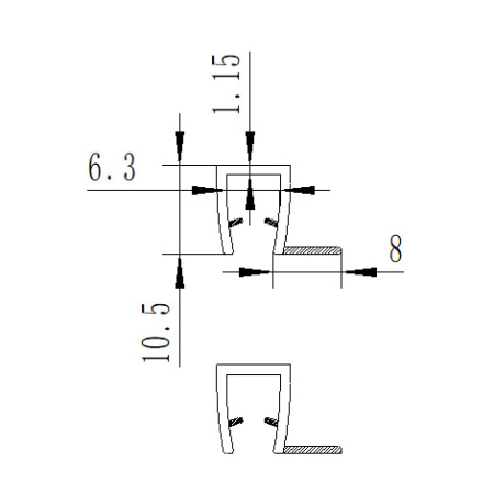 Уплотнительный ПВХ профиль для стекла 6мм PVC14-U622BL
