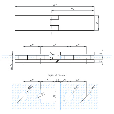 P03-105WM/sus304 Петля стекло-стекло 180°, белый матовый, sus304