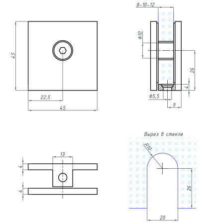 K02-202BGD/sus304 Коннектор стена-стекло 90˚, брашированное золото, sus304