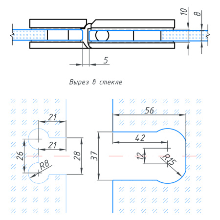 Петля стекло-стекло с  крышками, хром, латунь H1203-СR/brass