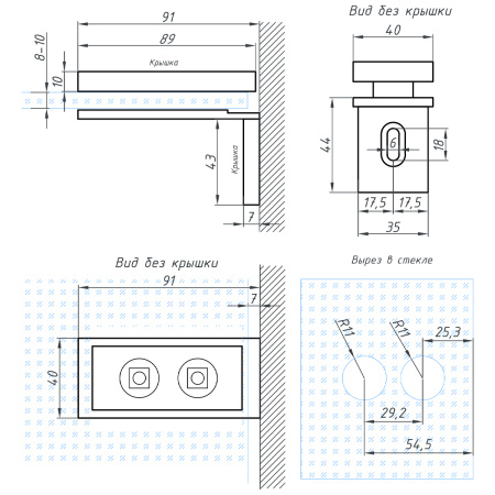 K02-204CR/sus304 Коннектор стена-стекло 90˚ с пластиной, хром, sus304