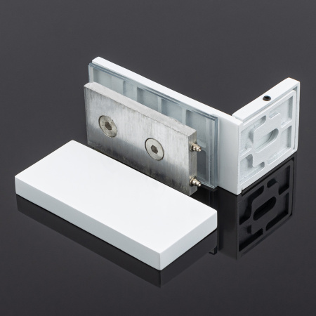 K02-204WM/sus304 Коннектор стена-стекло 90˚ с пластиной, белый матовый, sus304