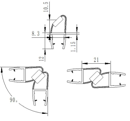 Уплотнительный ПВХ профиль для стекла 8мм PVC14-ML-825CL