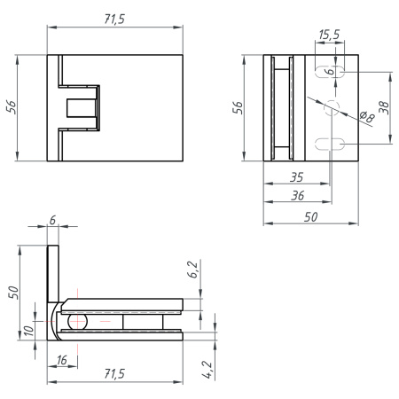 Петля стена-стекло с  крышкой 90°, брашированное золото, латунь H12-BGD/brass